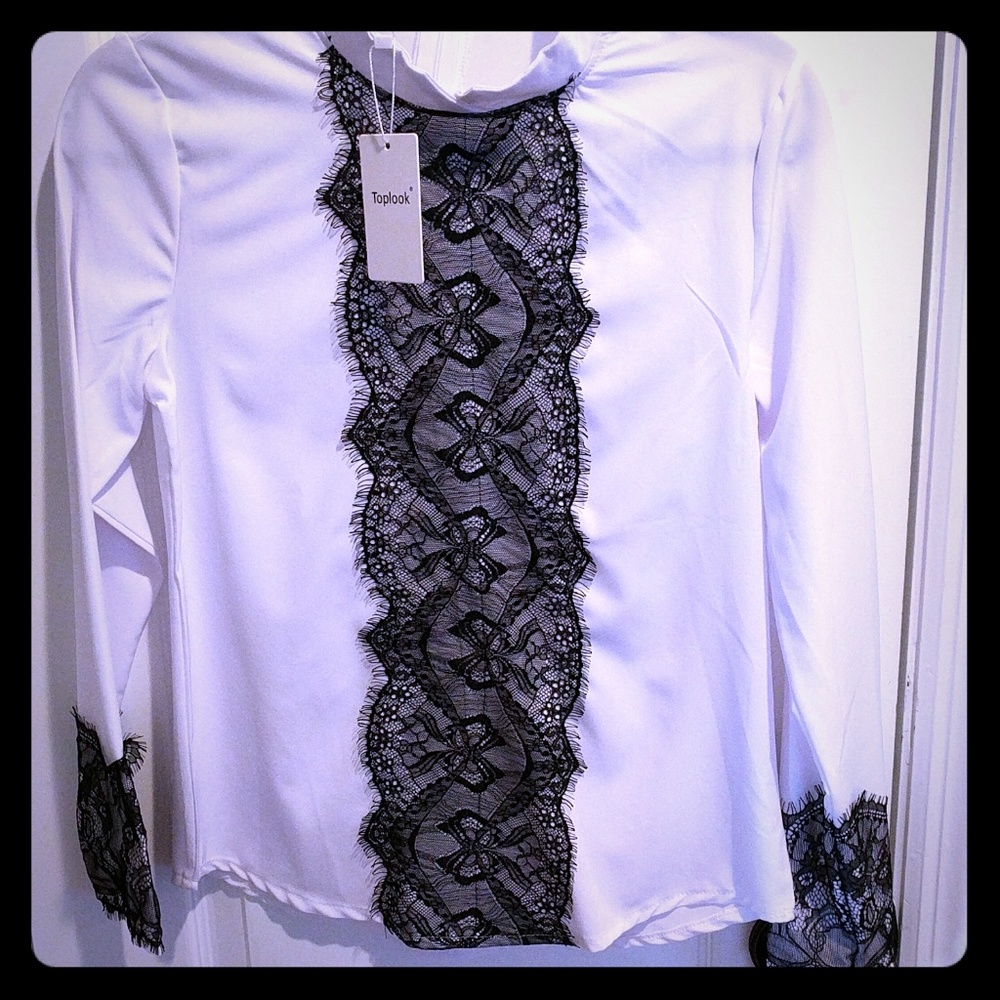 NWT !!!!! Black and white lace shirt